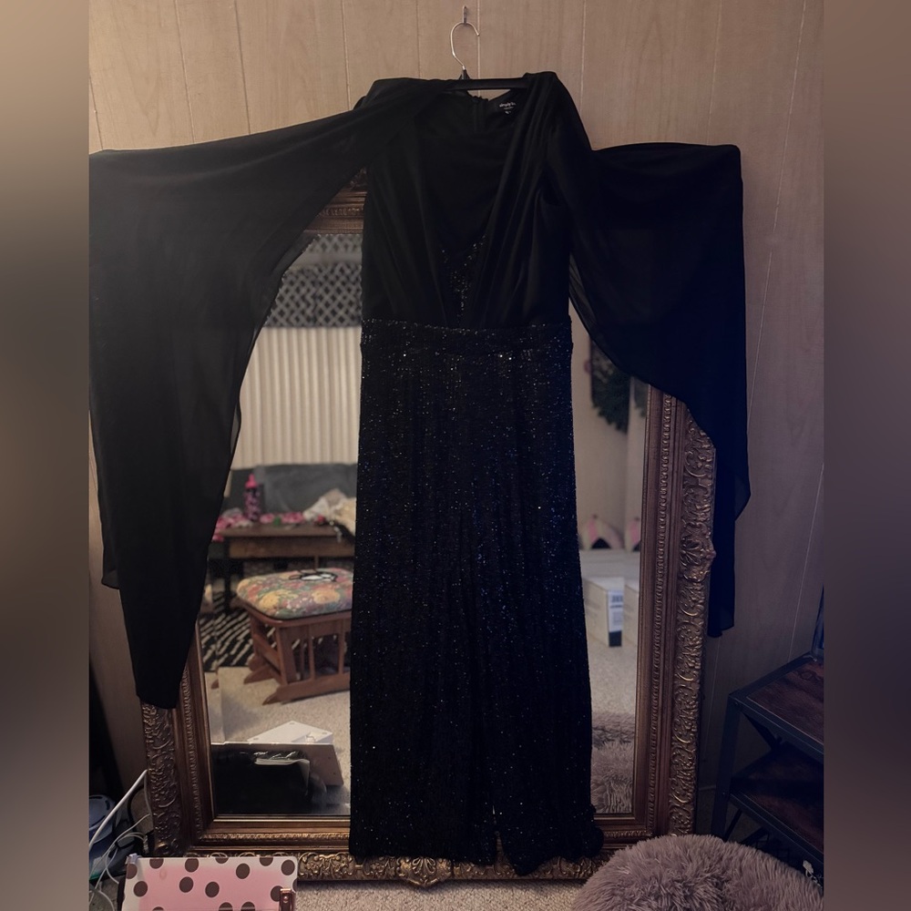 Sequin Cape Mesh Jumpsuit